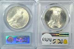 Near Gem BU 1923 & 1924 Peace Silver Dollars. PCGS MS64