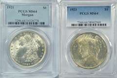 Near Gem BU 1921 Morgan & 1923 Peace Dollars. PCGS MS64