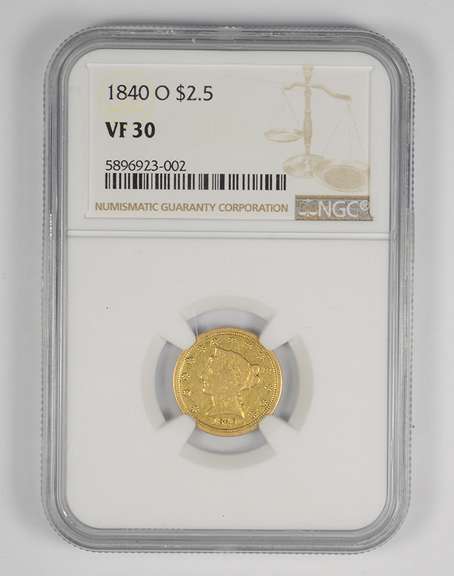 VF30 1840-O $2.50 Liberty Head Gold Quarter Eagle - Graded NGC