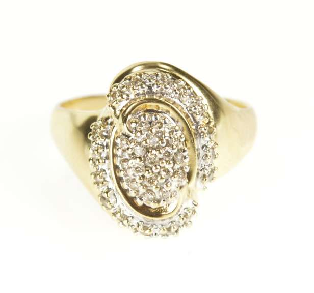 14K Yellow Gold Diamond Oval Swirl Cluster Statement Ring