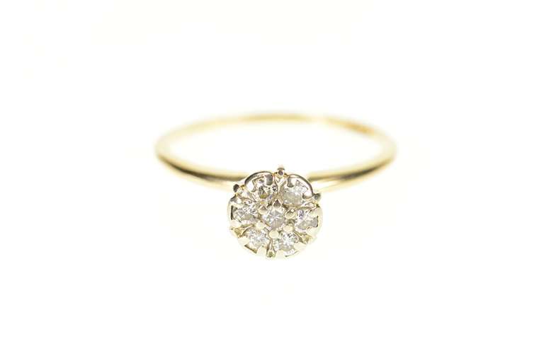 10K Yellow Gold Retro Diamond Halo Cluster Engagement Ring