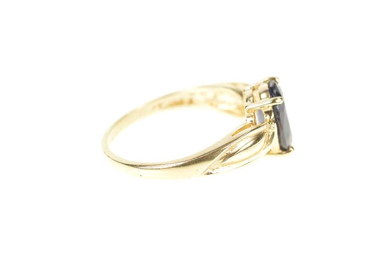 14K Yellow Gold Oval Natural Sapphire Classic Statement Ring
