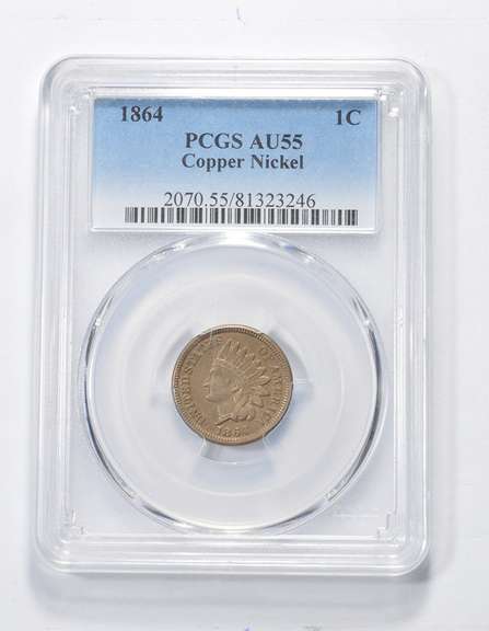 AU55 1864 Indian Head Cent - Copper Nickel - Graded PCGS