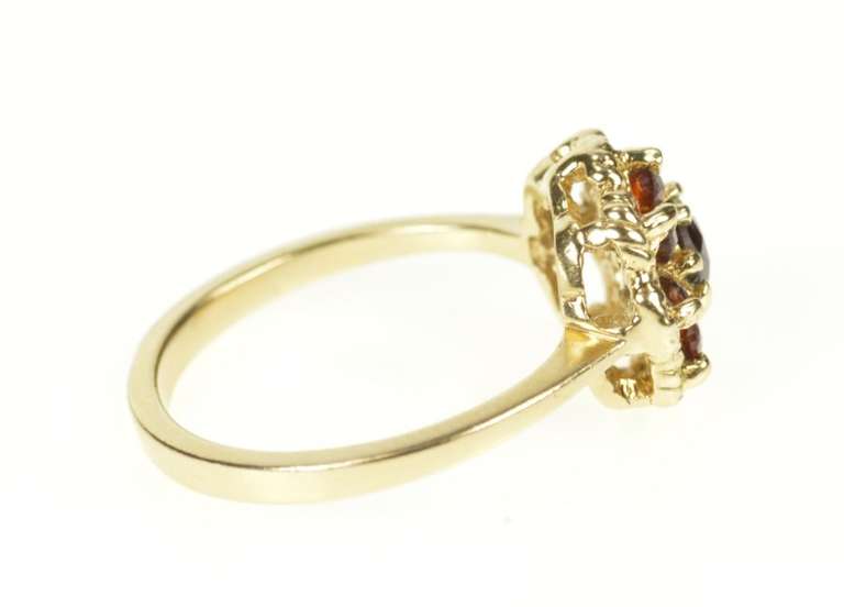 10K Yellow Gold Ornate Garnet Round Cluster Halo Cocktail Ring
