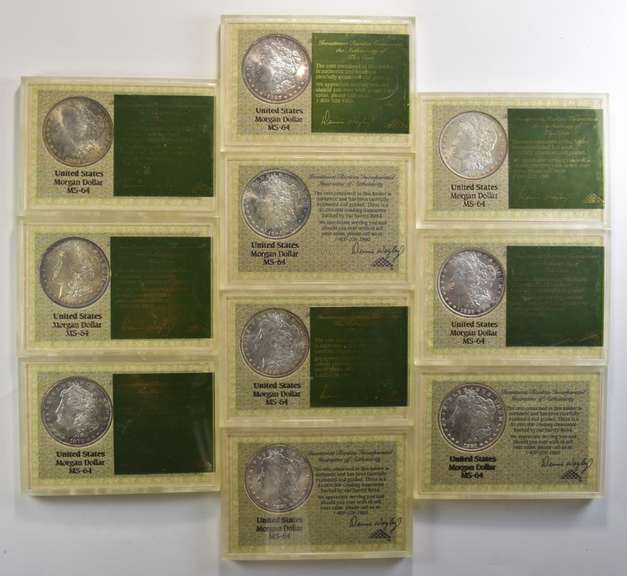 (10) MS64 Morgan Silver Dollars Graded & Authenticated Rarities