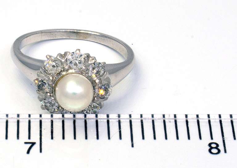 Vintage Pearl & Diamond Flower Ring