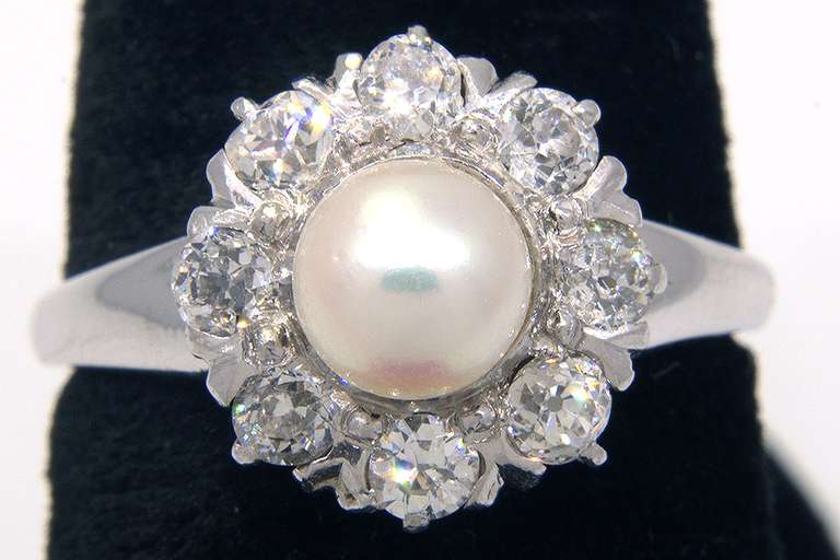 Vintage Pearl & Diamond Flower Ring