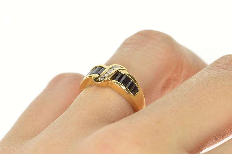 14K Yellow Gold Baguette Sapphire Diamond Statement Band Ring