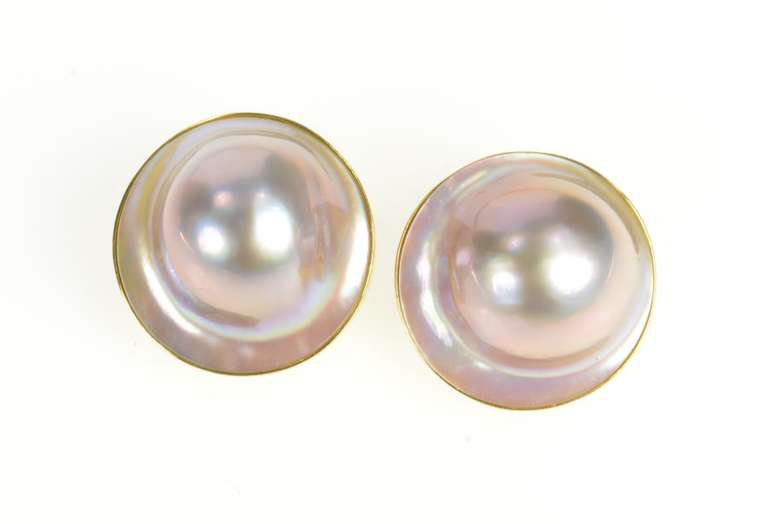 14K Yellow Gold 18.0mm Mabe Pearl Bezel French Clip Back Earrings