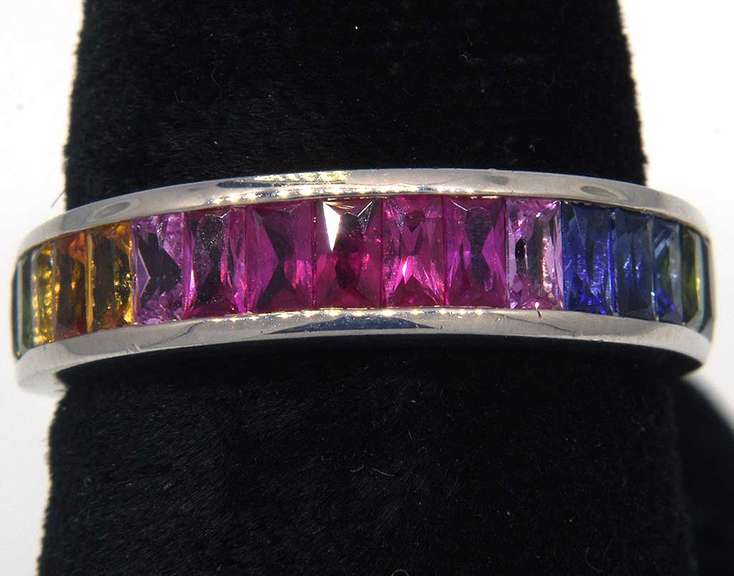 Rainbow Channel-Set Sapphire & Ruby Band