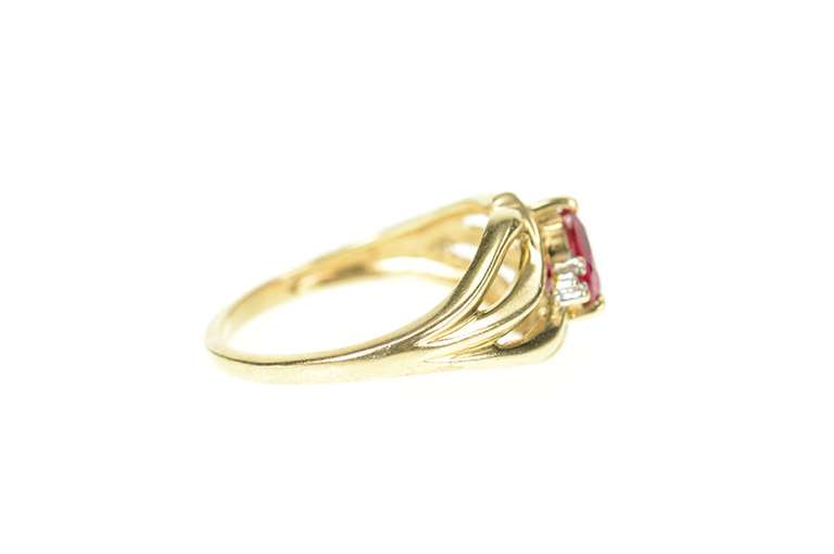 10K Yellow Gold Heart Syn. Ruby Diamond Accent Bypass Ring