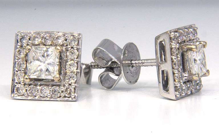 0.70CTW Square Diamond Earrings with Halo