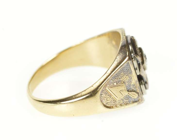 10K Yellow Gold Men's Ornate Masonic Diamond Compass Square Ring