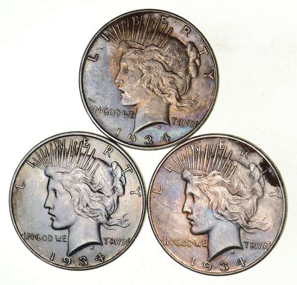 Lot (3) 1934-D Peace Silver Dollars - Beautiful Tone