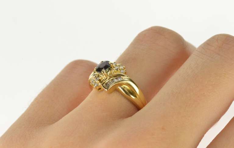 14K Yellow Gold Sapphire Diamond Halo Bypass Engagement Ring