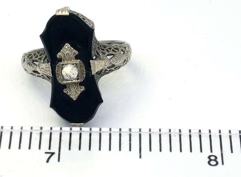 Gothic Black Onyx Ring with Diamond Accent