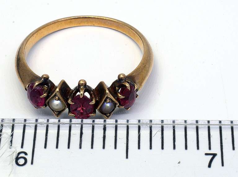 Garnet & Pearl Accent Ring in Gold