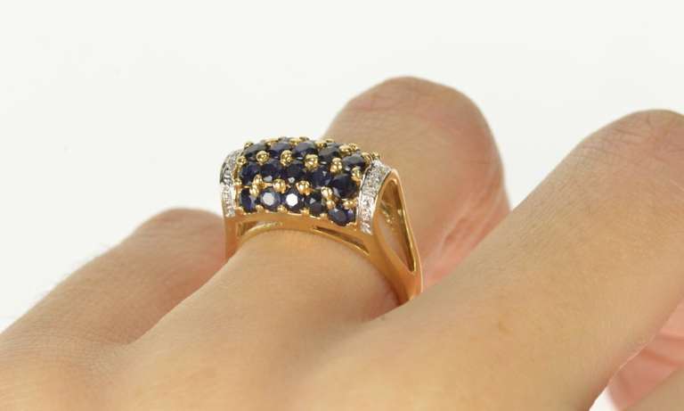 14K Yellow Gold Rounded Sapphire Encrusted Diamond Accent Ring