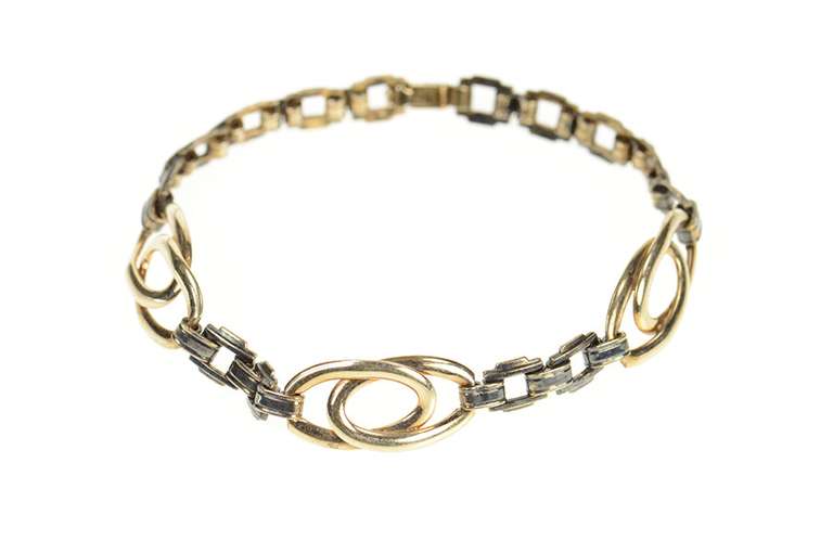 Gold Filled Retro Oval Squared Link Statement Chain Bracelet