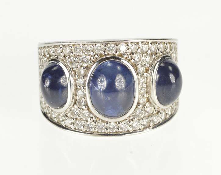 18K White Gold 9.75 Ctw Oval Sapphire Diamond Pave Ornate Ring