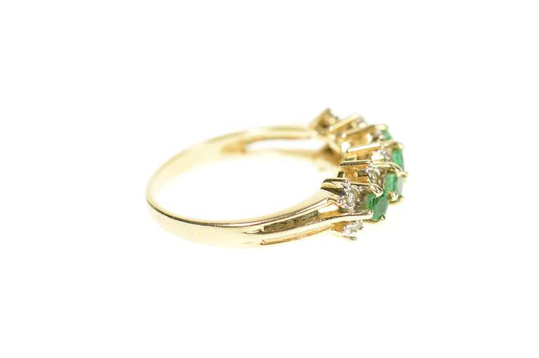 14K Yellow Gold Emerald Diamond Checkered Wedding Band Ring