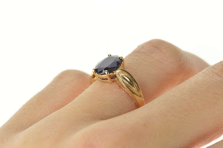 14K Yellow Gold Oval Natural Sapphire Classic Statement Ring