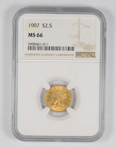 MS66 1907 $2.50 Liberty Head Gold Quarter Eagle - Graded NGC