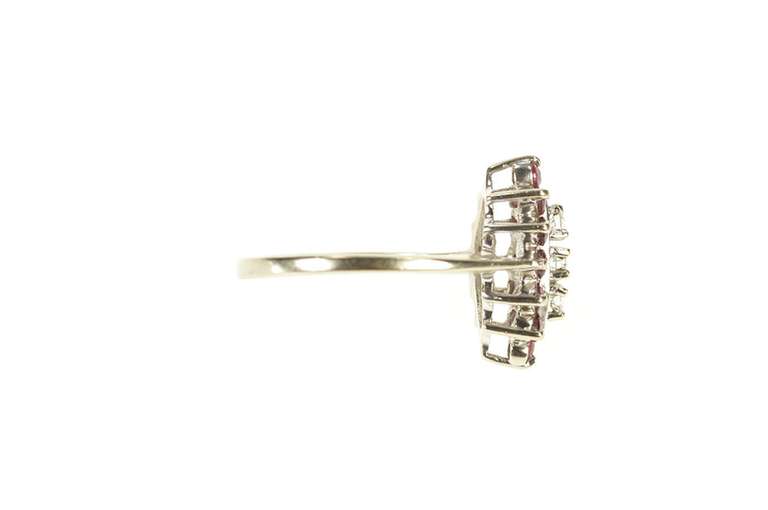 14K Yellow Gold 1960's Retro Diamond Ruby Halo Engagement Ring