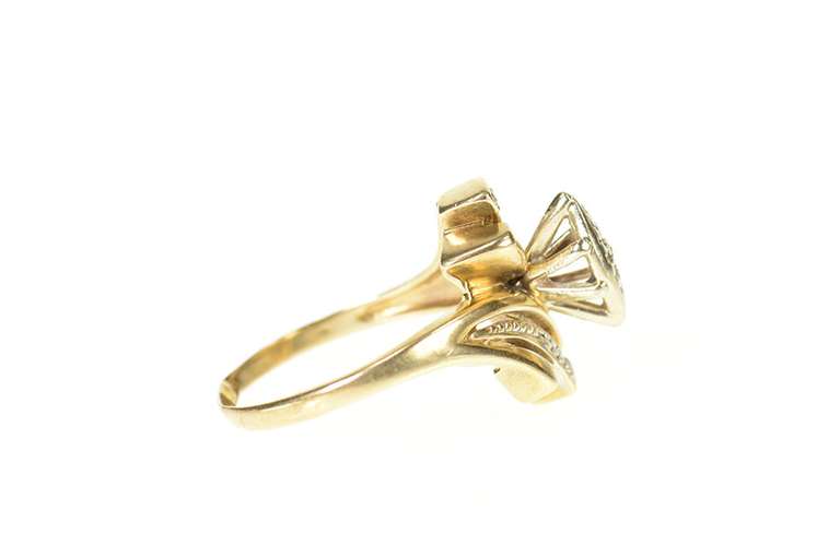 10K Yellow Gold Retro Marquise Raised Bypass Statement Ring