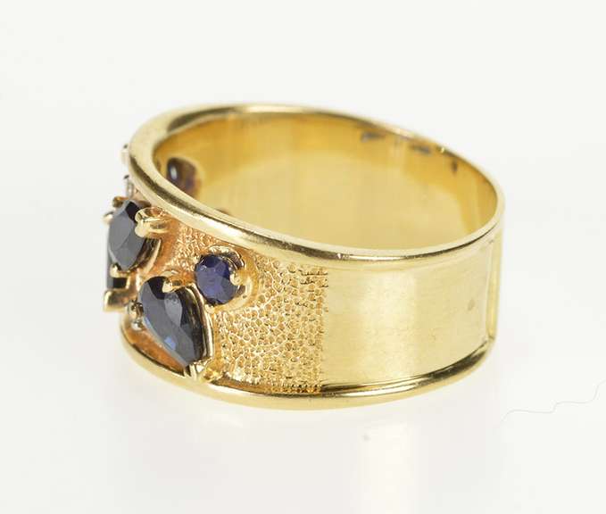 14K Yellow Gold 2.05 Ctw Pear Sapphire Diamond Ornate Band Ring