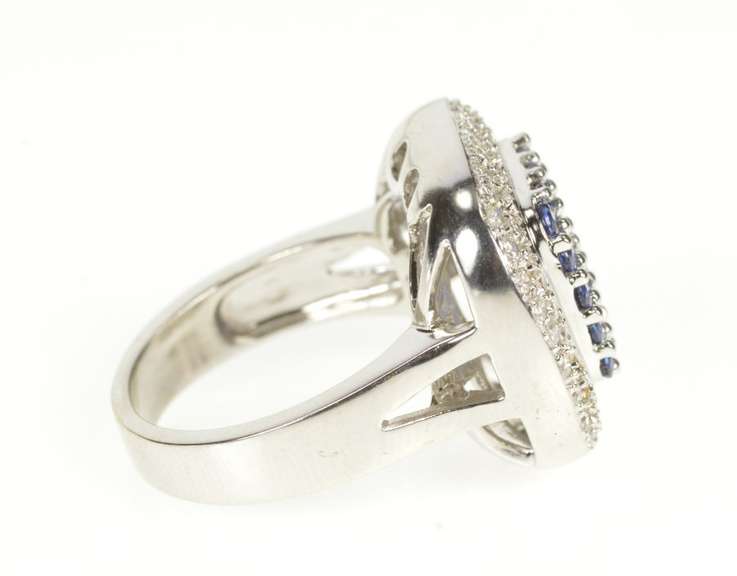 18K White Gold 2.18 Ctw Squared Sapphire Diamond Statement Ring