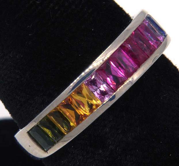 Rainbow Channel-Set Sapphire & Ruby Band