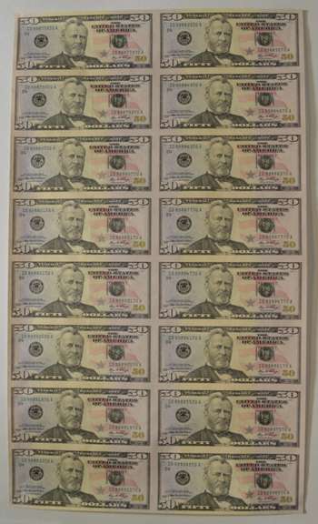 Sheet Of 16 2006 $50 Federal Reserve Notes - Uncut Sheet Of Notes!