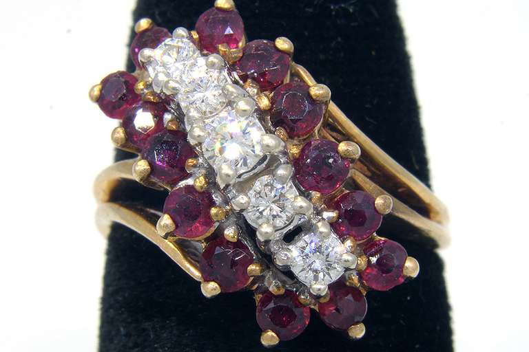 Ruby & Diamond Waterfall Cluster Ring