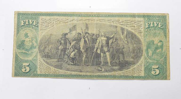 1881 $5.00 Canton, PA. United States National Currency Large Note