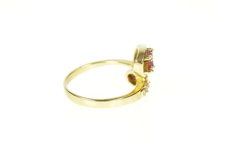 14K Yellow Gold Pink Sapphire Diamond Freeform Retro Cluster Ring