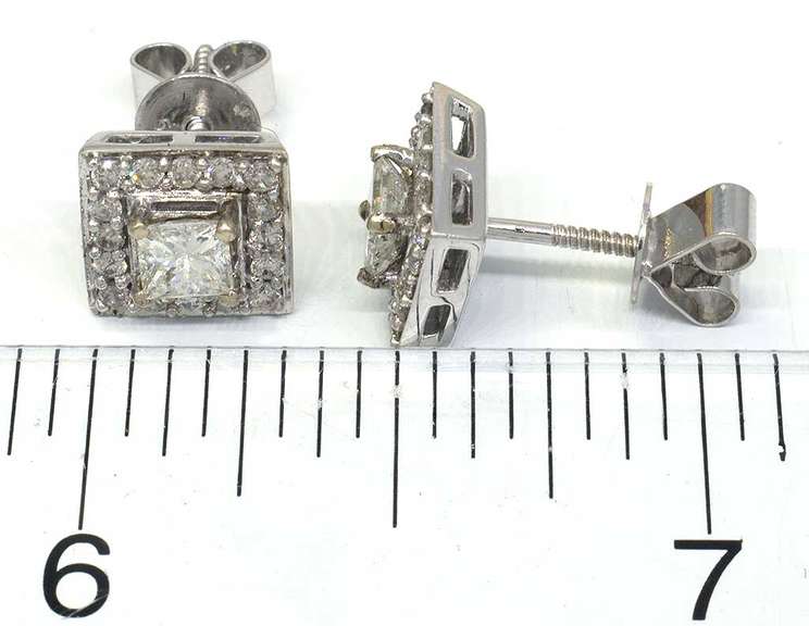 0.70CTW Square Diamond Earrings with Halo