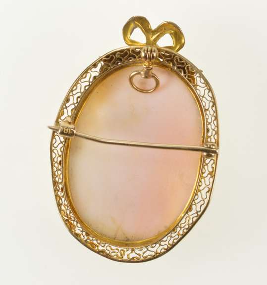 10K Yellow Gold Retro Carved Cameo Diamond Accent Filigree Pendant/Pin