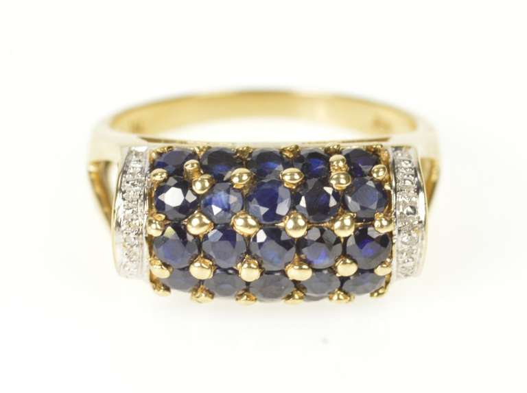 14K Yellow Gold Rounded Sapphire Encrusted Diamond Accent Ring