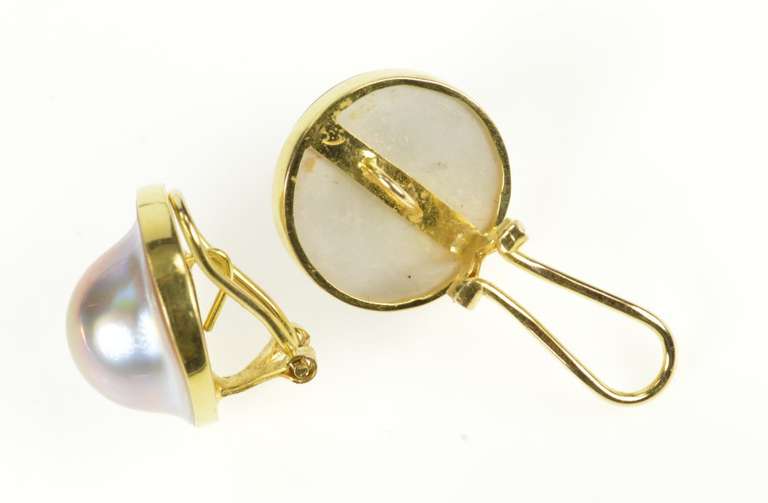 14K Yellow Gold 18.0mm Mabe Pearl Bezel French Clip Back Earrings