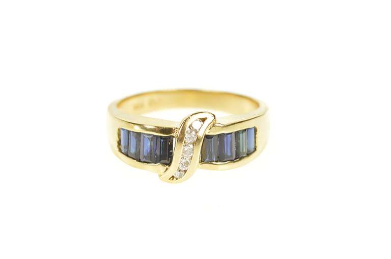 14K Yellow Gold Baguette Sapphire Diamond Statement Band Ring