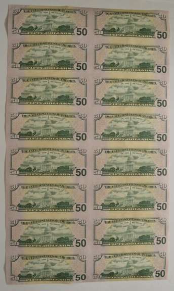 Sheet Of 16 2006 $50 Federal Reserve Notes - Uncut Sheet Of Notes!