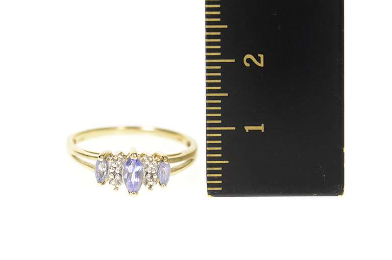 10K Yellow Gold Marquise Tanzanite Diamond Accent Statement Ring