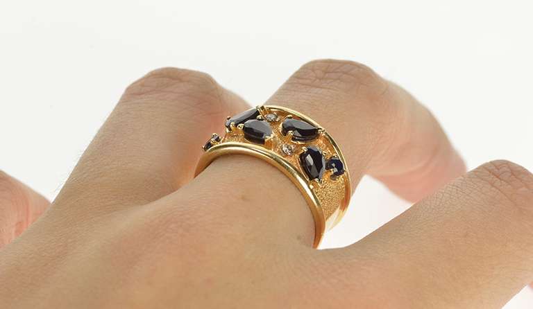 14K Yellow Gold 2.05 Ctw Pear Sapphire Diamond Ornate Band Ring