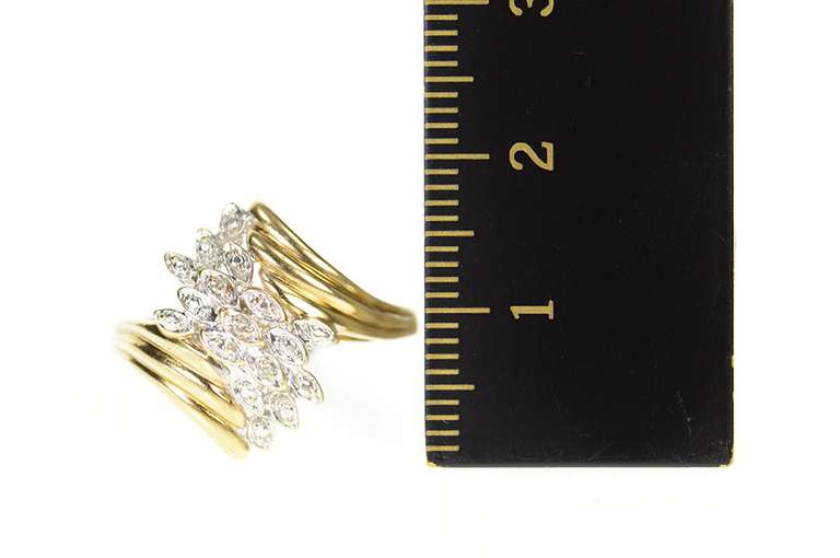10K Yellow Gold Diamond Accent Petal Cluster Bypass Ring