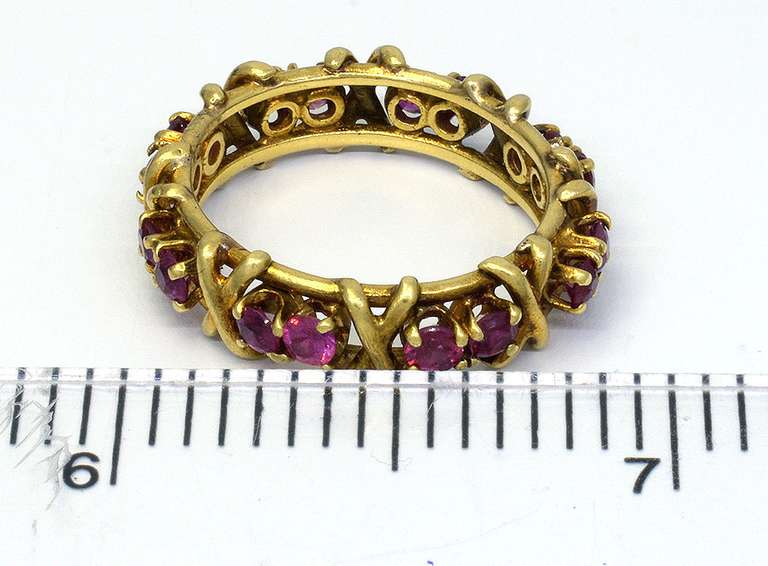 0.70CTW Ruby X-Motif Band in 18KT Gold