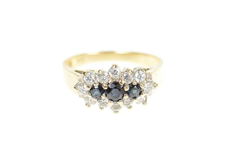 10K Yellow Gold Sapphire Cubic Zirconia Halo Engagement Ring