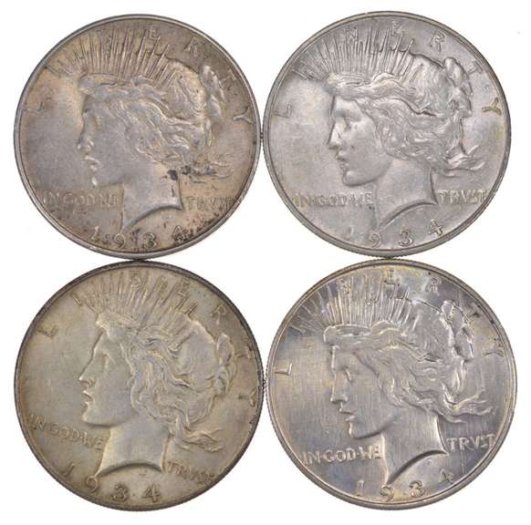 Lot (4) 1934-D Peace Silver Dollars