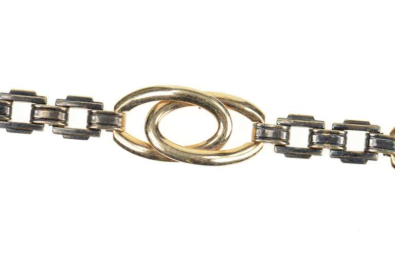 Gold Filled Retro Oval Squared Link Statement Chain Bracelet