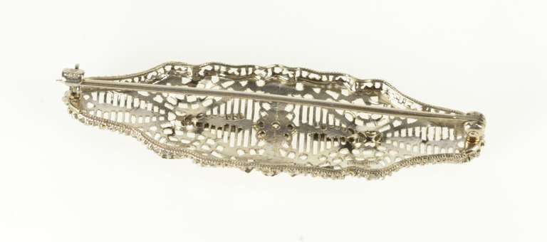 10K White Gold Art Deco Diamond Filigree Two Tone Leaf Pin/Brooch